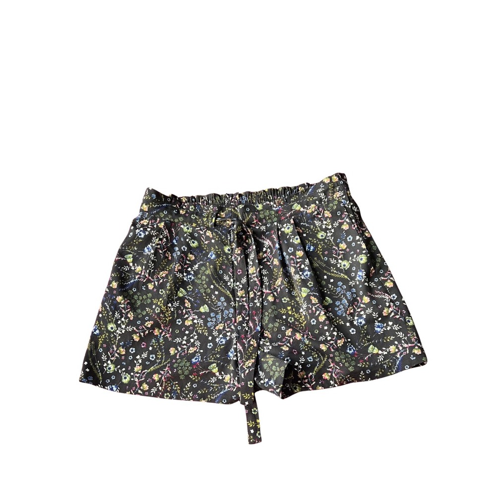 DR2 Womens Floral Elastic Waist Tie Front Shorts Black XL Pocketed Summer Casual
